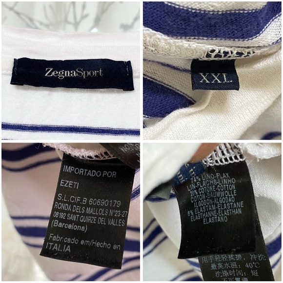 ZEGNA SPORT WHITE BLUE STRIPE PRINT V-NECK SHORT SLEEVE SHIRT - Picture 8 of 8